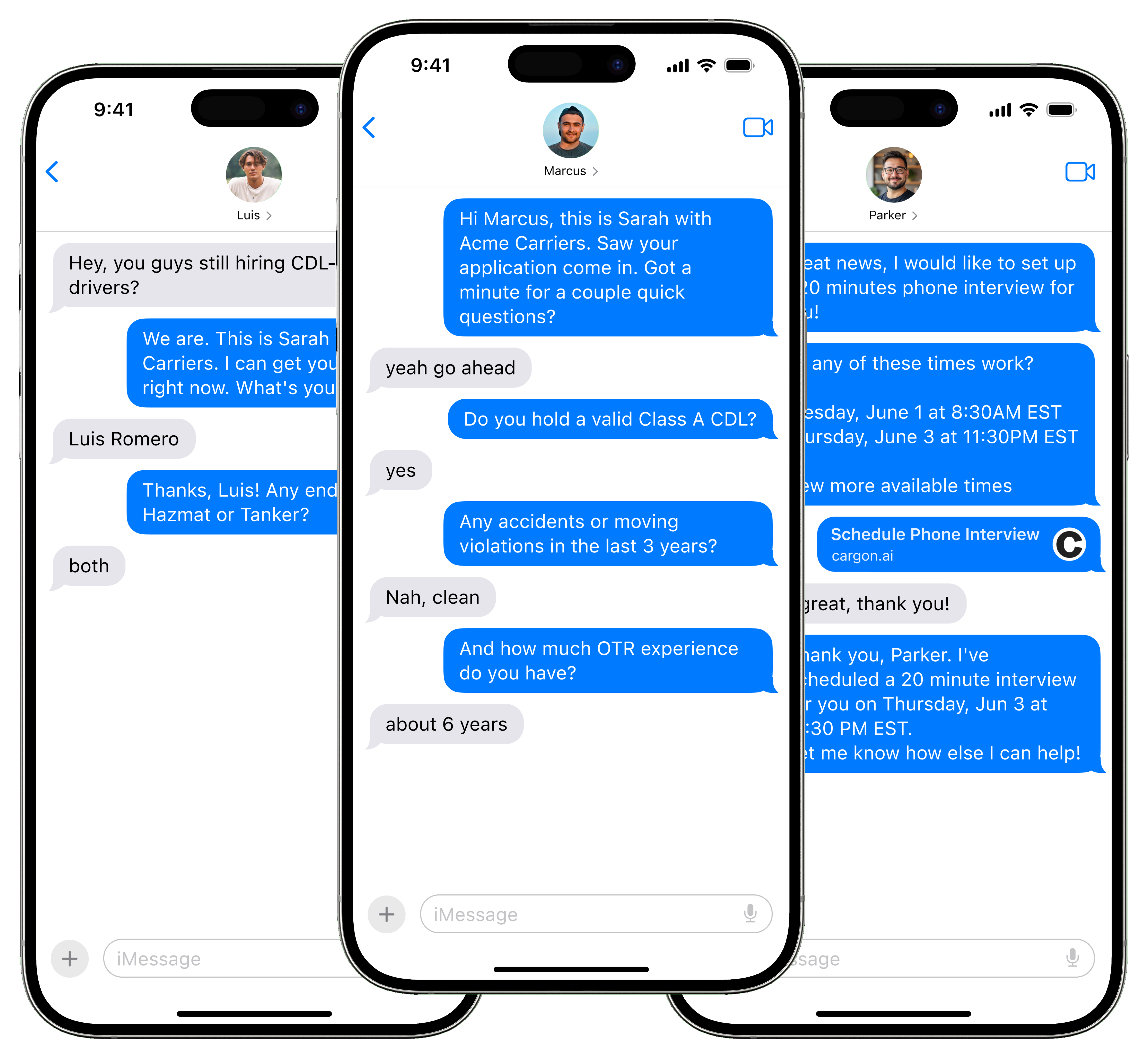 Cargon AI screening and scheduling CDL drivers over text